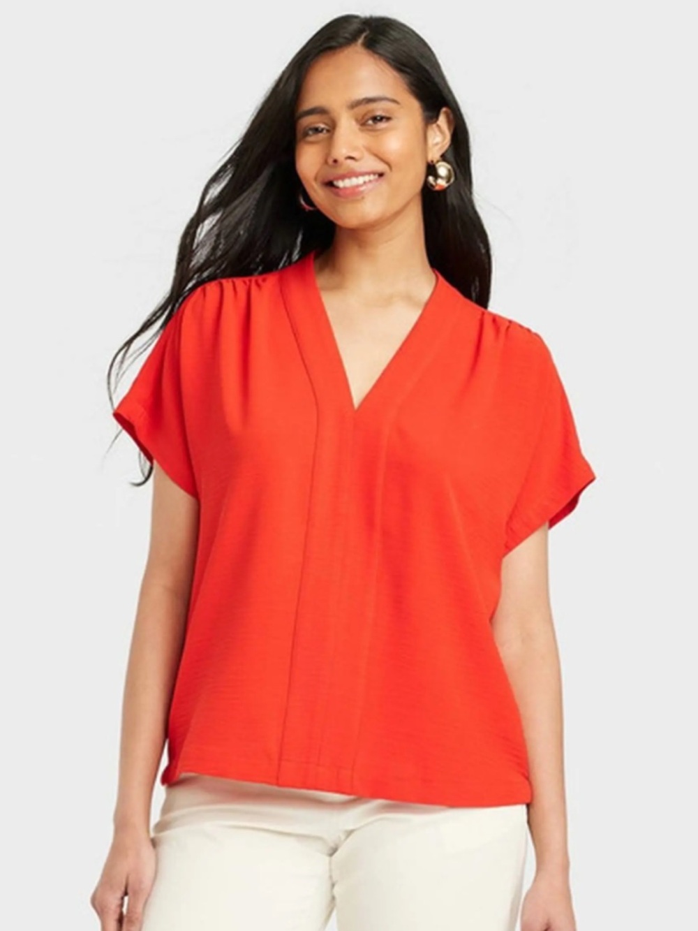 a new day Red V-Neck Short Sleeve Blouse